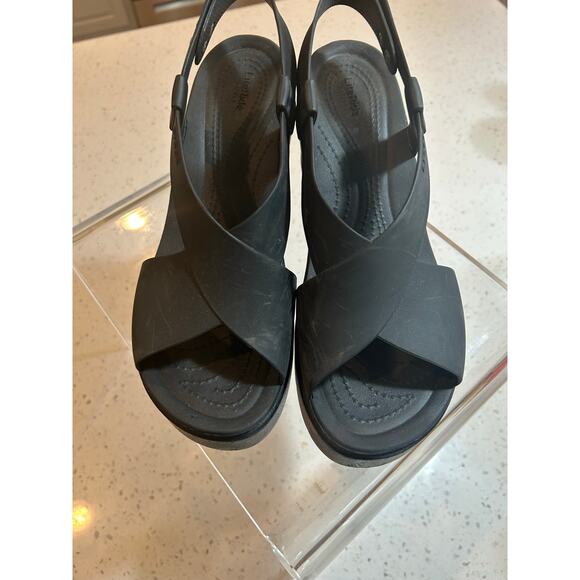 Crocs Platform Liferide Black Sandals - Women's Size 9 - Picture 3 of 9